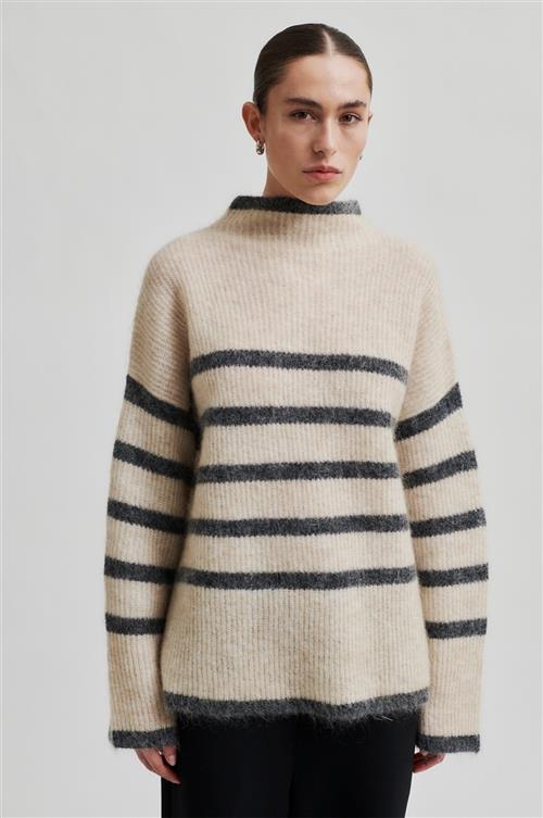 Second Female Ovalis Mohair Blend Knit Tneck Kvinde Brazilian Sand Grey Sweaters Str XS Mohair - hos Magasin