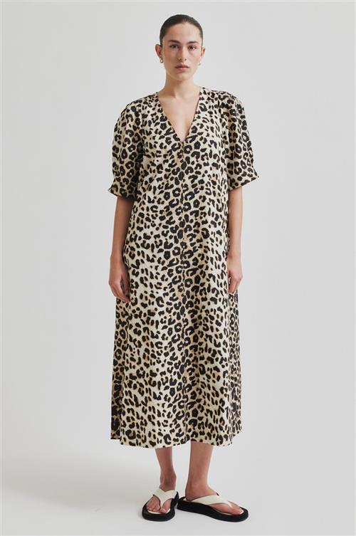 Second Female Leoa Poplin Leopard Maxi Kjole Kvinde Kelp Maxi Kjoler Str XL - Bomuld hos Magasin