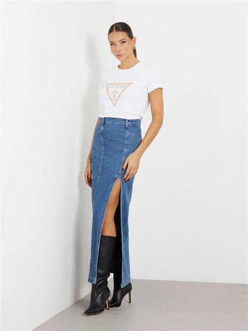 GUESS SS CN Gold Triangle TEE Kvinde Pure White Kortærmede T-shirts Str S - hos Magasin