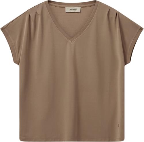 Mos Mosh Mmtekis Vneck Tee Kvinde Burnt Olive Kortærmede T-shirts Str XS - hos Magasin