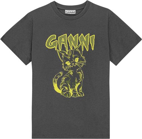 Ganni Basic Jersey Kitty Relaxed Tshirt Kvinde Volcanic Ash Kortærmede T-shirts Str XL - hos Magasin