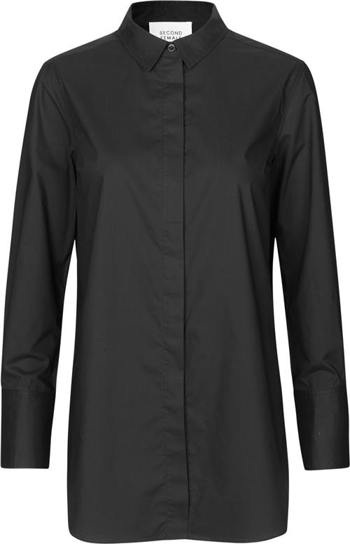 Second Female Larkin LS Classic Shirt Kvinde Black Langærmede Skjorter Str S - hos Magasin