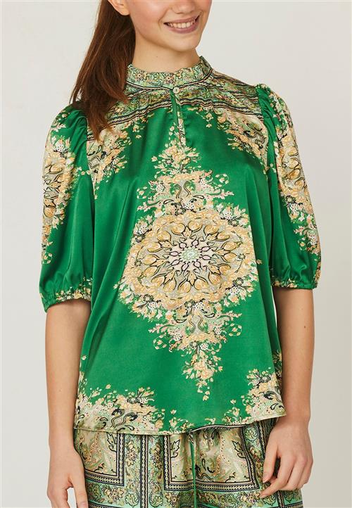 Love&Divine Love9108 Kvinde Green Paisley Kortærmede Bluser Str XL - hos Magasin