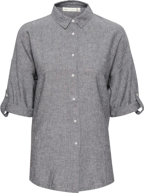 InWear Kikoiw Shirt Kvinde Marine Blue Melange Kortærmede Skjorter Relaxed Fit Str 36 - hos Magasin