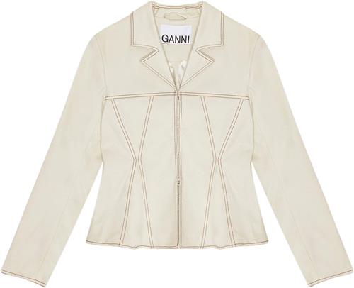 Ganni Herringbone Canvas Fitted Blazer Kvinde Summer Sand Blazere Str 40 - hos Magasin