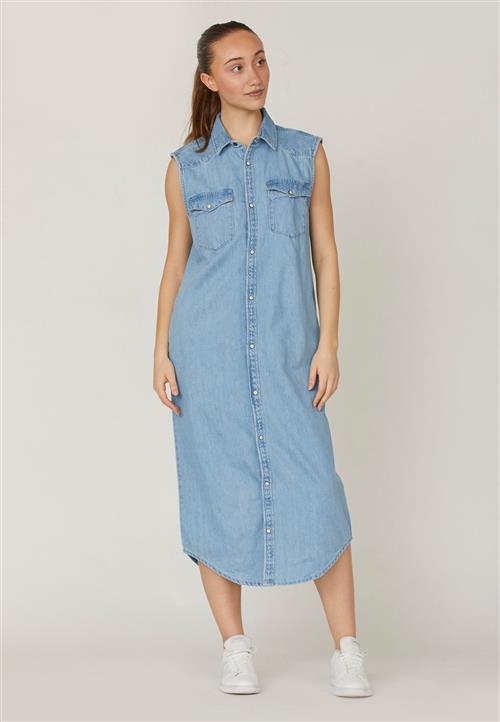 SisterS Point Osal.DR Kvinde L. Blue Wash Midi Kjoler Str S - Denim hos Magasin