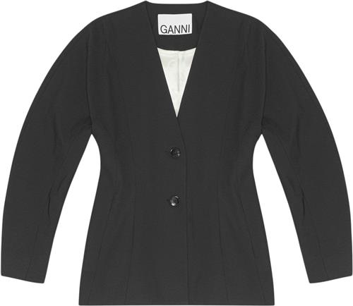 Ganni Drapey Melange Fitted Shaped Sleeve Kvinde Black Blazere Str 44 - hos Magasin