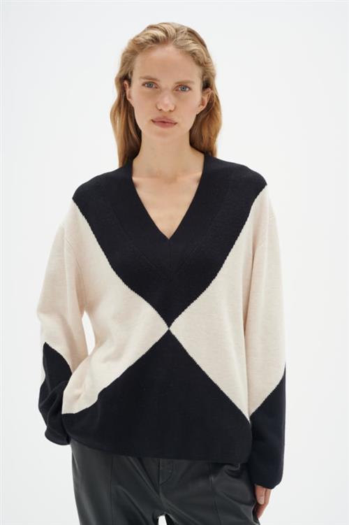 InWear Rudiiw Intarsia Pullover Kvinde Haze Melange/black Sweaters Relaxed Fit Str S - hos Magasin