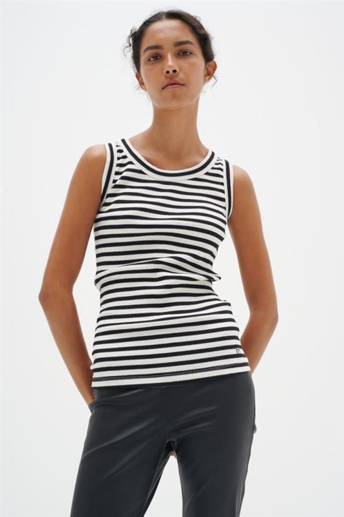 InWear Dagnaiw Striped Tank Kvinde Whisper White/ Midnight Magic Tanktoppe Slim Fit Str L - hos Magasin