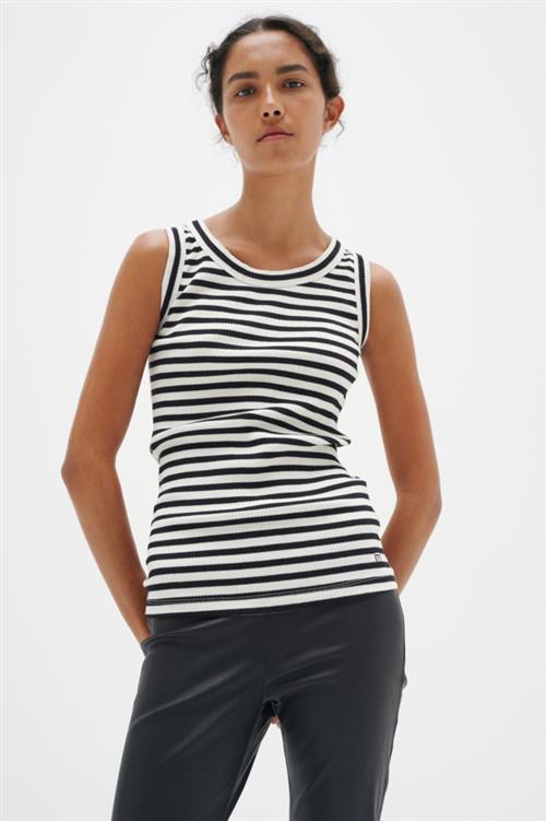 InWear Dagnaiw Striped Tank Kvinde Whisper White/ Midnight Magic Tanktoppe Slim Fit Str XL - hos Magasin