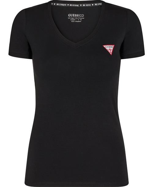 GUESS SS VN Mini Triangle TEE Kvinde Jet Black A996 Kortærmede T-shirts Str S - hos Magasin