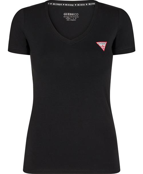 GUESS SS VN Mini Triangle TEE Kvinde Jet Black A996 Kortærmede T-shirts Str M - hos Magasin