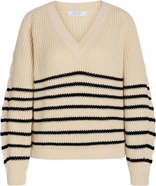 SisterS Point Mibav.Strip Kvinde Cream /Black Sweaters Str XS - hos Magasin