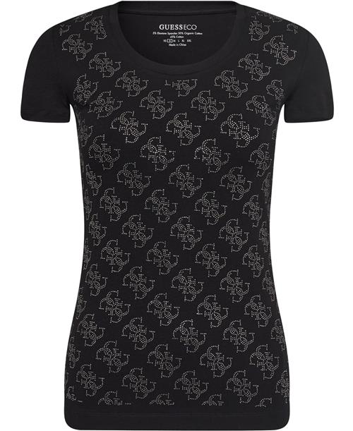 GUESS SS CN 4G Allover TEE Kvinde Jet Black A996 Kortærmede T-shirts Str L - hos Magasin