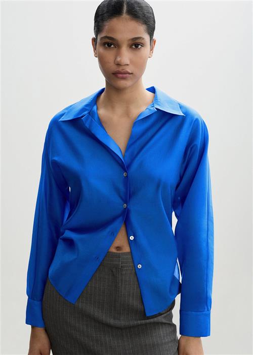 MANGO Satin Lyocell Shirt Kvinde Medium Blue Skjorter Str M - hos Magasin