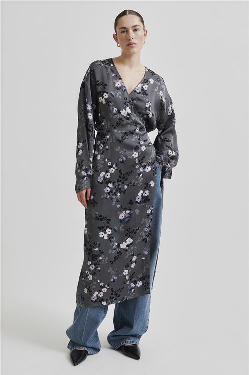 Second Female Florana Wrap Dress Kvinde Volcanic Ash Midi Kjoler Str S - Viskose hos Magasin