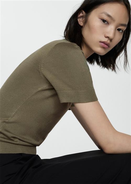 Se MANGO Short Sleeve Sweater Kvinde Beige - Khaki Kortærmet Strik Str XS - hos Magasin ved Magasin