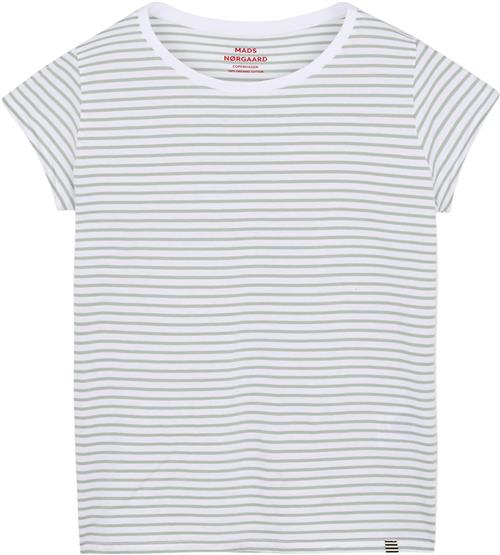 Se Mads Nørgaard - Copenhagen Organic Jersey Stripe Teasy Tee FAV Kvinde Brilliant White/jadeite Kortærmede T-shirts Str XL - hos Magasin ved Magasin