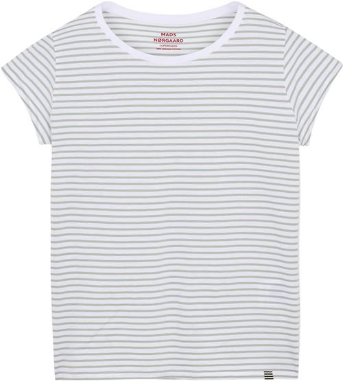 Mads Nørgaard - Copenhagen Organic Jersey Stripe Teasy Tee FAV Kvinde Brilliant White/jadeite Kortærmede T-shirts Str XXXL - hos Magasin