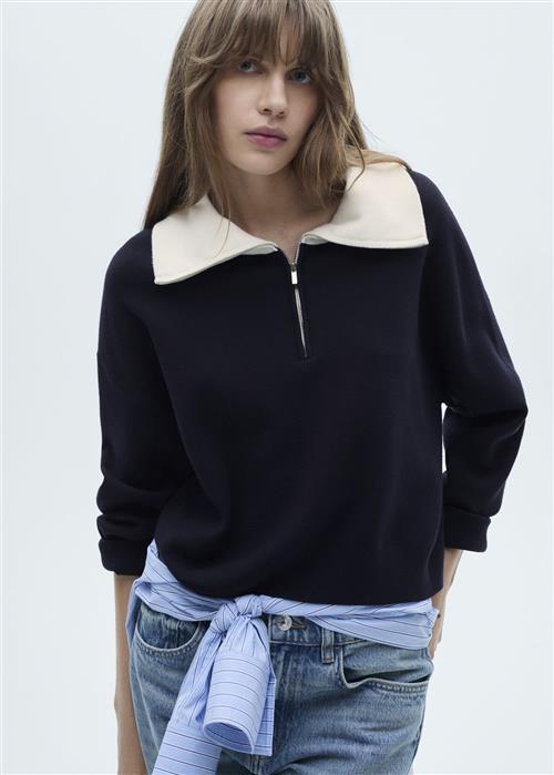 MANGO Sweater With Contrasting Collar Kvinde Navy Sweaters Plus Size Str XXL - hos Magasin