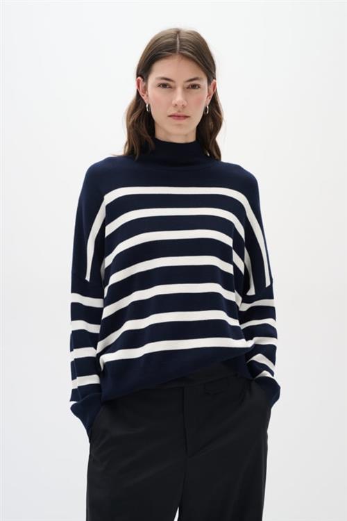 InWear Tenleyiw Turtleneck Pullover Kvinde Blue / White Sweaters Str L - hos Magasin