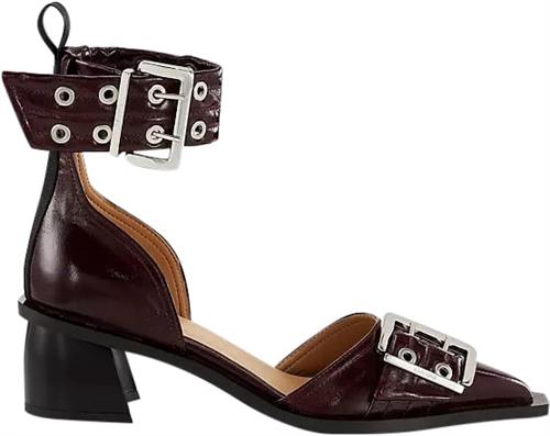 Ganni Feminine Buckle Open Cut Pump Napla Kvinde Burgundy Højhælede Sandaler Str 40 - hos Magasin