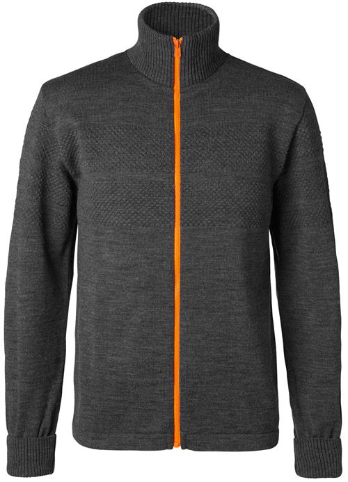 Se Mads Nørgaard - Copenhagen 100% Wool Klemens Zip Kontrast Mand Koksgrå, Orange Cardigans Str L - Uld hos Magasin ved Magasin