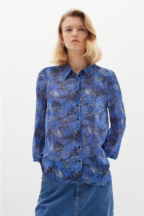 InWear Davilaiw Shirt Kvinde Blue Dancing Wall Langærmede Skjorter Regular Fit Str 44 - hos Magasin