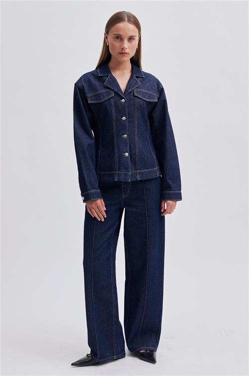 Second Female Columbus Trousers Kvinde Dark Blue Denim Bukser Med Brede Ben Str S - hos Magasin