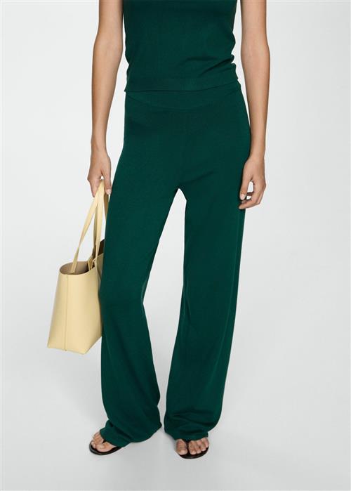 Se MANGO Knitted Wideleg Trousers Kvinde Dark Green Bukser Str XS - hos Magasin ved Magasin