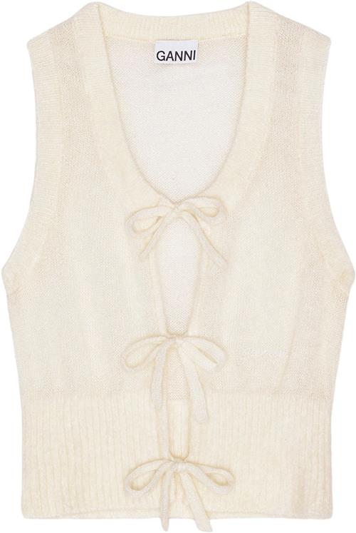 Ganni Light Mohair Tie String Vest Kvinde Egret Strikveste Str S Mohair - hos Magasin