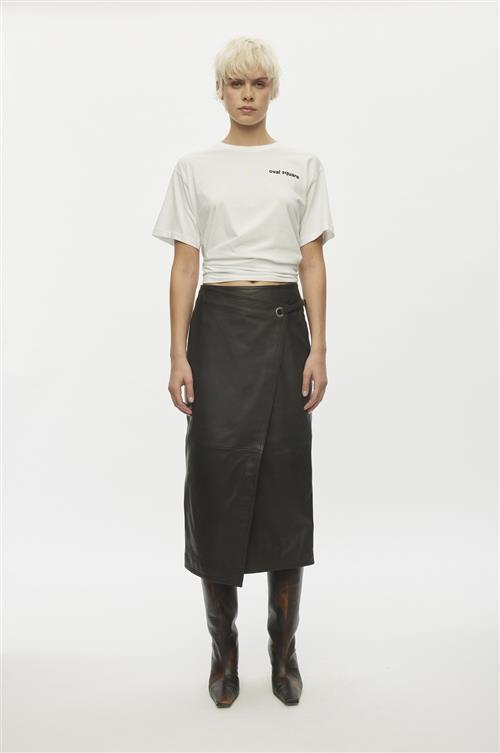 Oval Square Reflection Leather Skirt Kvinde Chocolate Torte Midi Nederdele Str XS - Læder hos Magasin