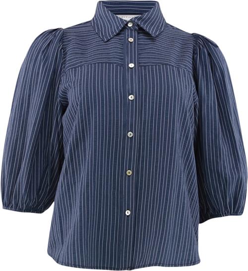 CONTINUE Alicia Kvinde Navy Blue Stripe Kortærmede Bluser Str XL - hos Magasin