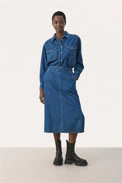 Part Two Lizziepw SK Kvinde Medium Blue Denim Midi Nederdele Str 40 - hos Magasin