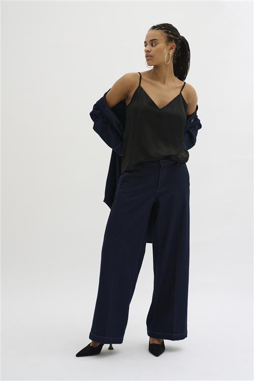 My Essential Wardrobe Laramw 115 Wide Pant Kvinde Dark Blue Un-wash Bukser Med Brede Ben Str 40 - hos Magasin