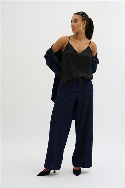 My Essential Wardrobe Laramw 115 Wide Pant Kvinde Dark Blue Un-wash Bukser Med Brede Ben Str 34 - hos Magasin