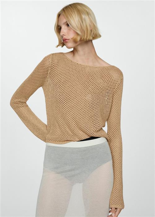 Se MANGO Openwork Lurex Sweater Kvinde Gold Sweaters Str L - hos Magasin ved Magasin