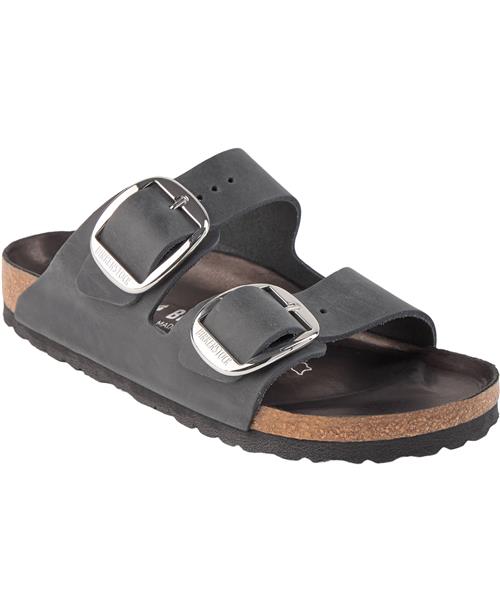 Birkenstock Arizona Big Buckle Nubuck Leather Kvinde Black Flade Sandaler Str 42 - Læder hos Magasin