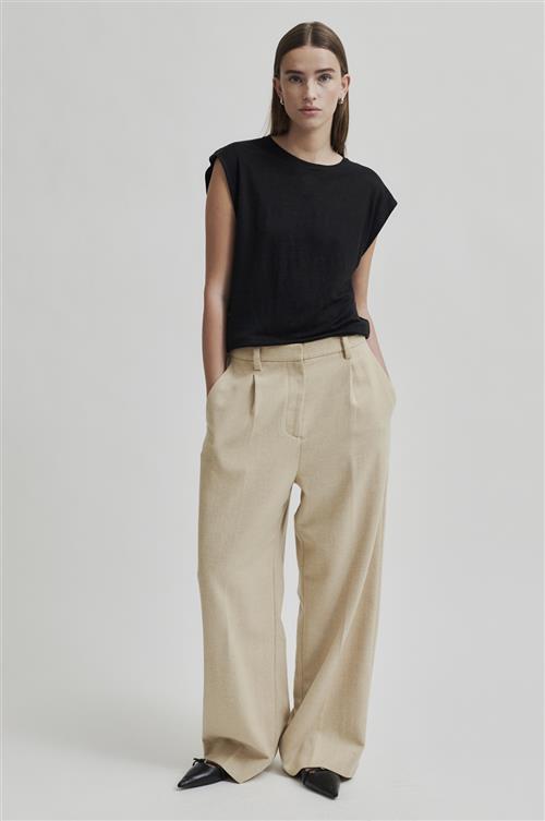 Second Female Navada Wool Classic Trousers Kvinde Beige Melange Bukser Med Brede Ben Str XL - hos Magasin