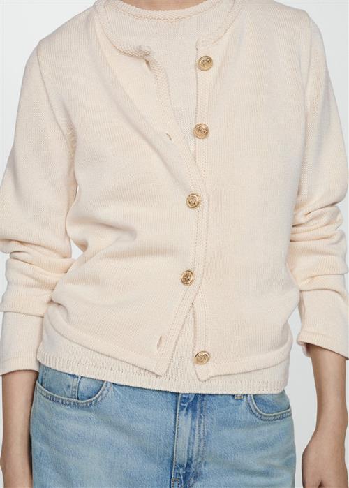 MANGO Knitted Cardigan With Jewel Button Kvinde Light Beige Cardigans Str XS - hos Magasin