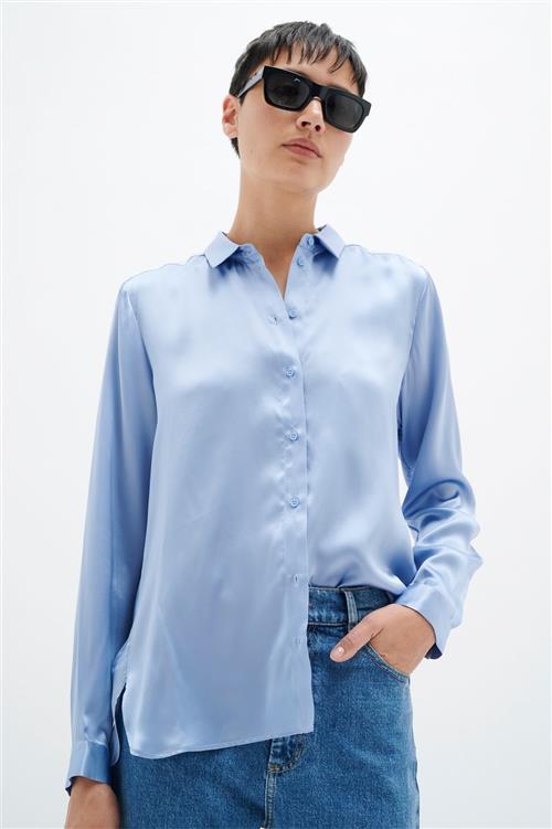 InWear Leonore Shirt Premium 100 Silk Kvinde Blue Serenity Langærmede Skjorter Relaxed Fit Str 40 - hos Magasin