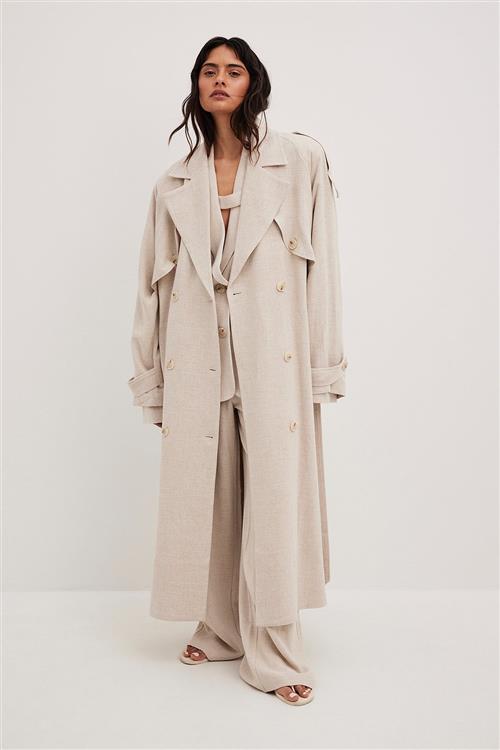 NA-KD Linen Trench Coat Kvinde Light Beige Trenchcoats Str EU 36 - hos Magasin