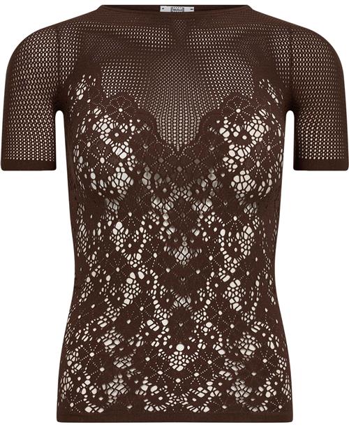 Se Wolford Flower Lace Top Short Sleeves Kvinde Umber Kortærmede T-shirts Str L - hos Magasin ved Magasin