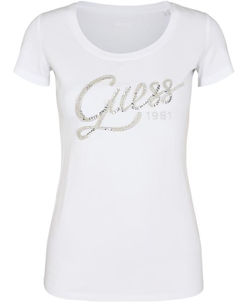 GUESS SS CN Bryanna TEE Kvinde Pure White Kortærmede T-shirts Str L - hos Magasin