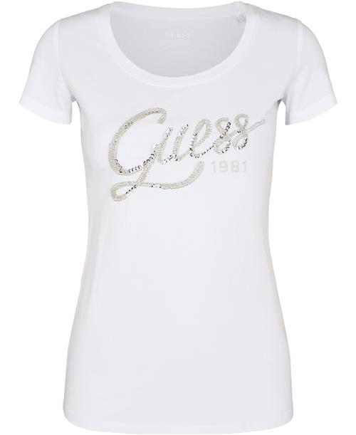 GUESS SS CN Bryanna TEE Kvinde Pure White Kortærmede T-shirts Str XL - hos Magasin