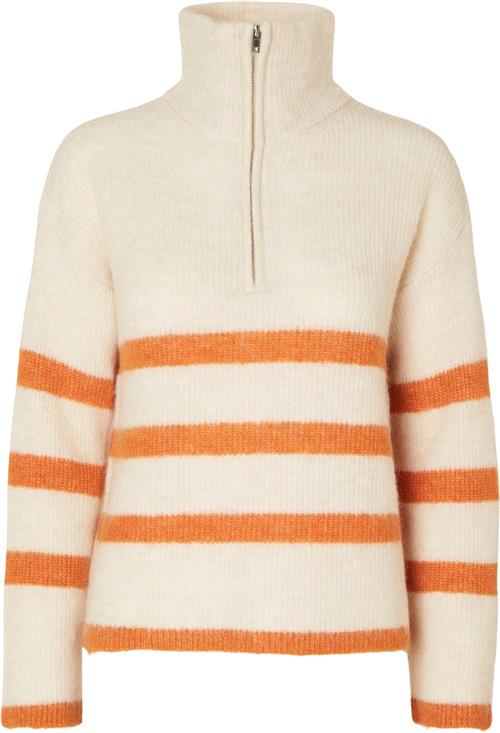 Selected Femme Slfmaline LS Knit Half ZIP Noos Kvinde Birch/marmalade Rullekraver Str L - hos Magasin