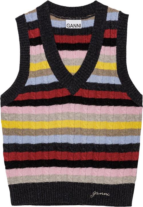 Se Ganni Logo Wool Mix Vest Kvinde Multicolour Strikveste Str L - hos Magasin ved Magasin