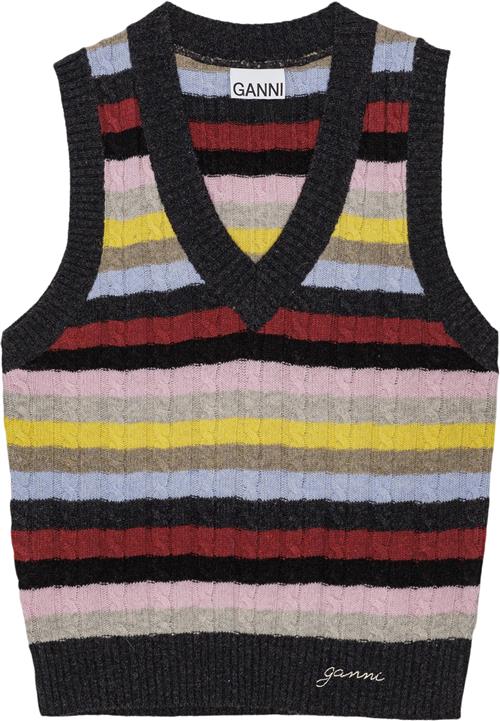 Ganni Logo Wool Mix Vest Kvinde Multicolour Strikveste Str M - hos Magasin