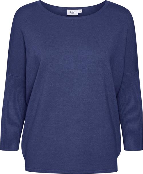 Saint Tropez A2561, Milasz Rneck Pullover Kvinde Medieval Blue Melange Sweaters Casual Fit Str XS - hos Magasin