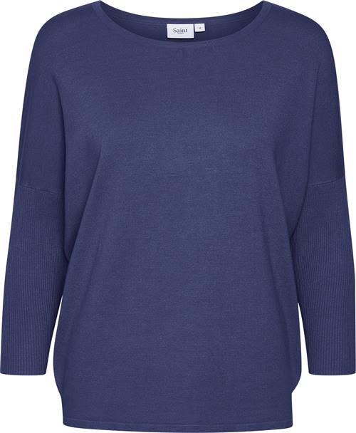 Saint Tropez A2561, Milasz Rneck Pullover Kvinde Medieval Blue Melange Sweaters Casual Fit Str M - hos Magasin